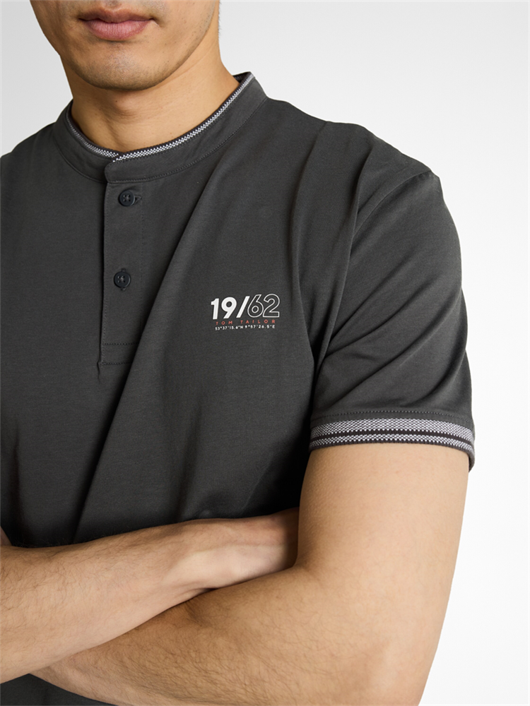 printed stand-up collar polo - 1050196