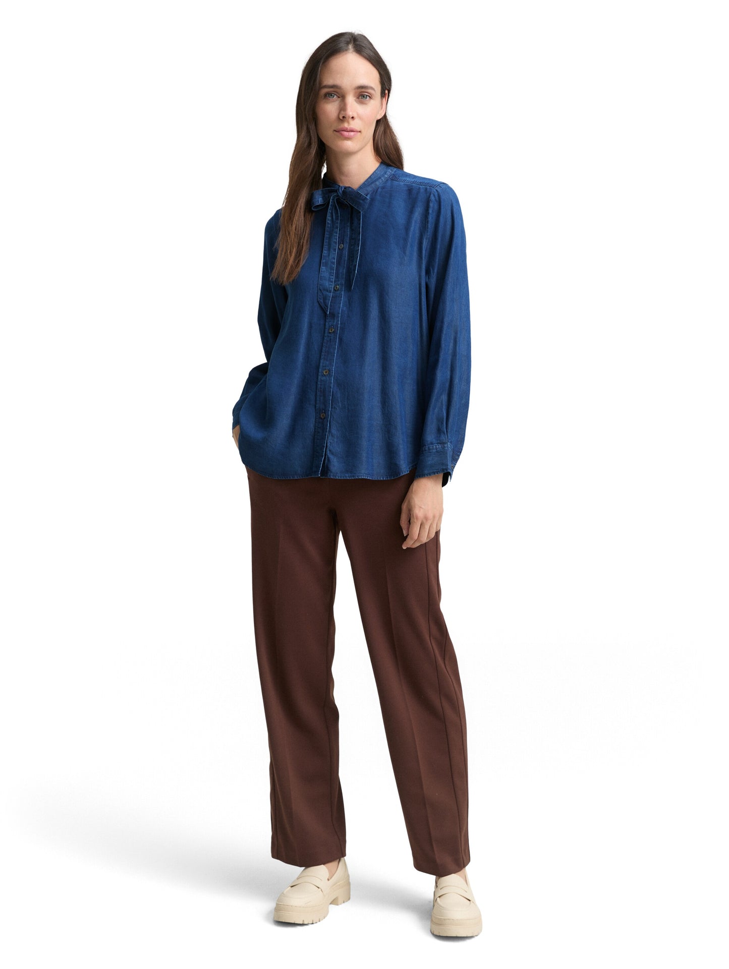 blouse denim look with bow tie - 1048677