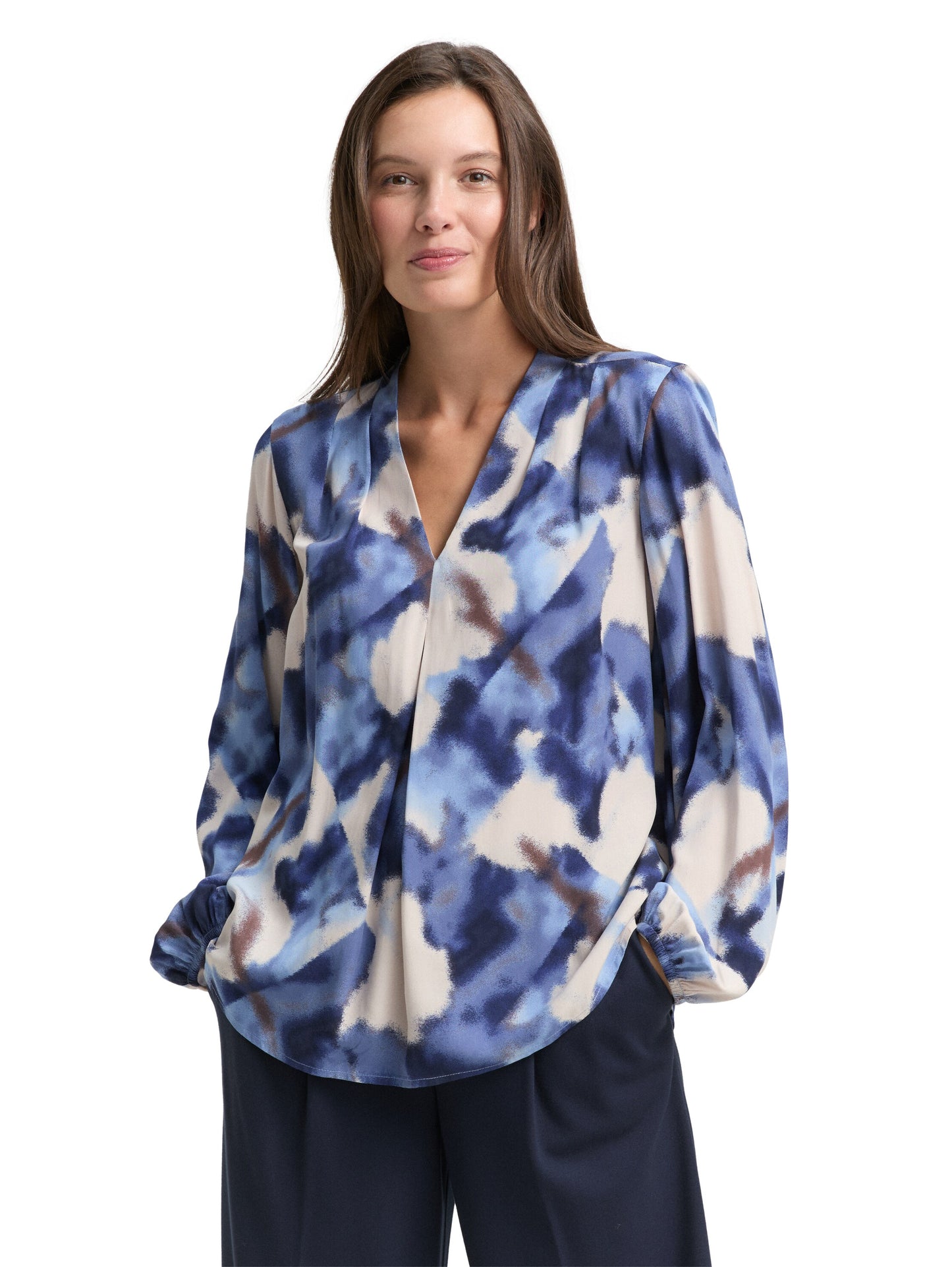 blouse printed V-neck - 1048676