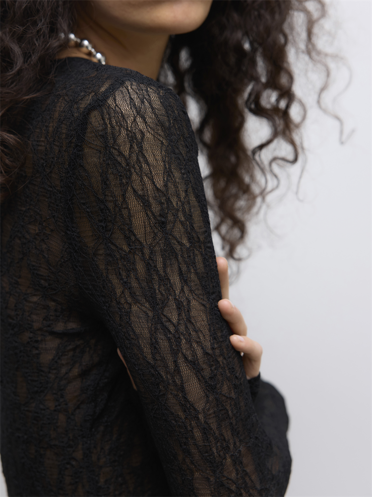 AWTESSY LS O-NECK LACE TOP NOOS - 10334538