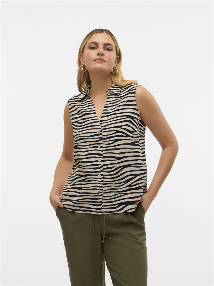 VMMYMILO SL V-NECK SHIRT WVN GA - 10303648