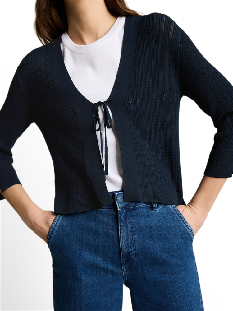 Knit crispy cardigan with bow - 1051347