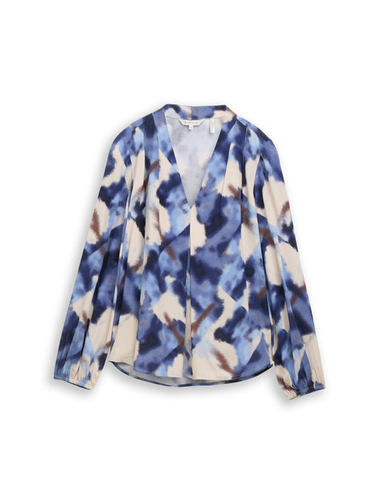 blouse printed V-neck - 1048676