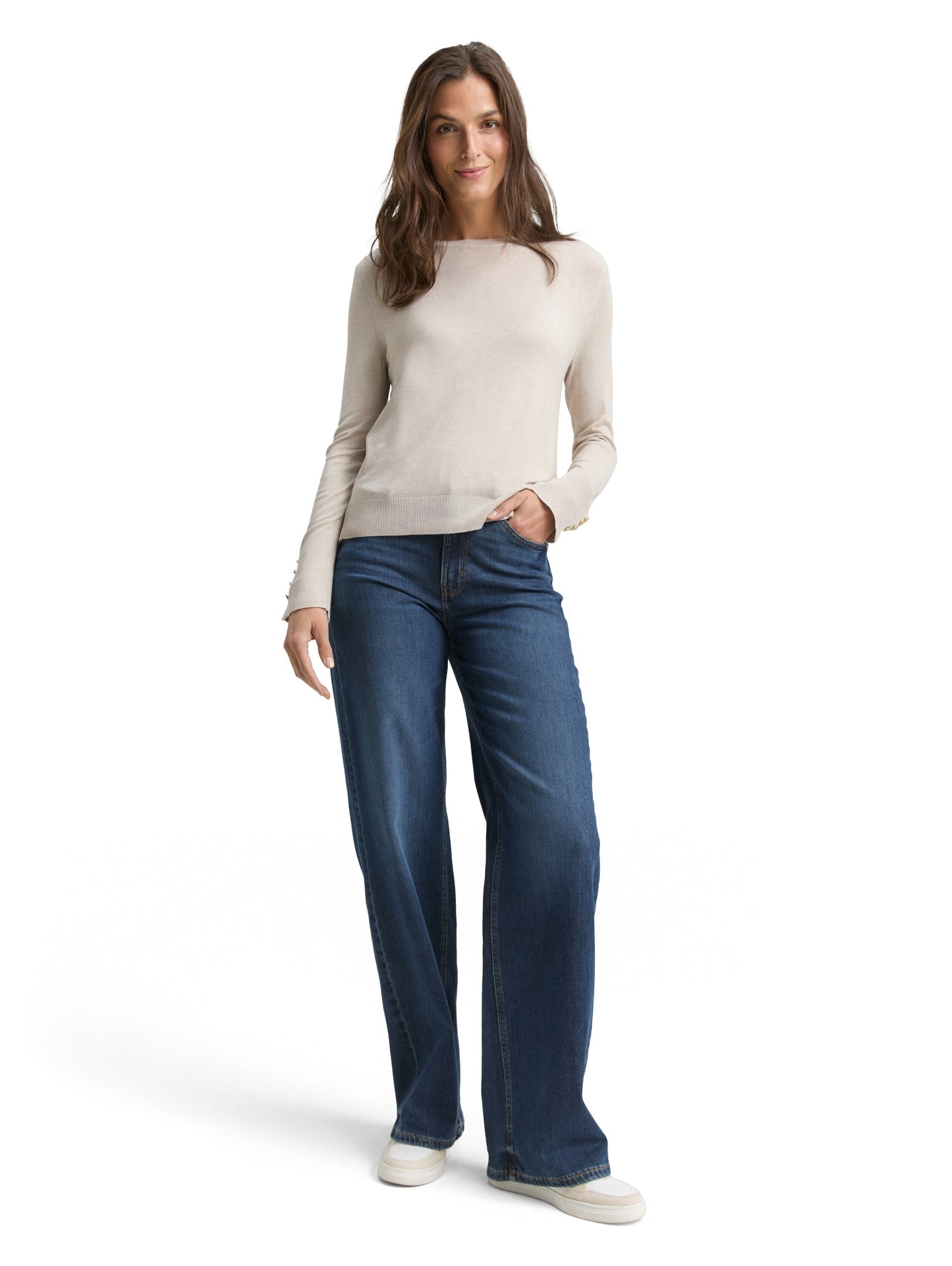 knit crew-neck with button det - 1049125