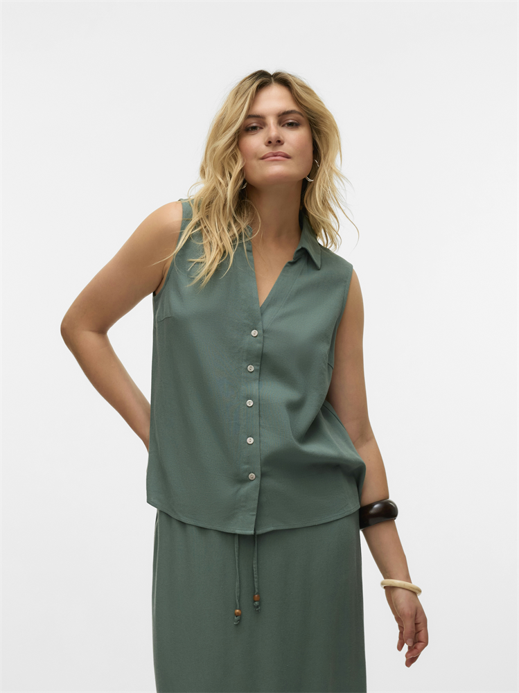 VMMYMILO SL V-NECK SHIRT WVN  GA BO - 10303648