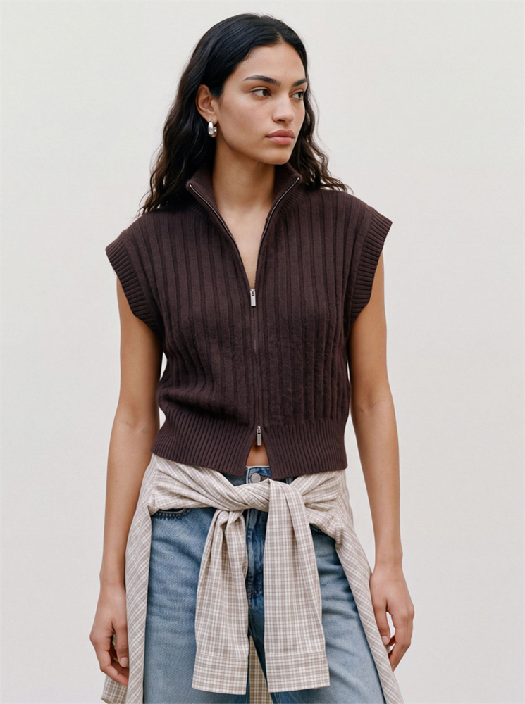 VMBANG RIB SL HIGHNECK ZIPPER VEST - 10347170