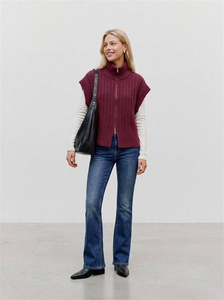 VMBANG RIB SL HIGHNECK ZIPPER VEST - 10347170