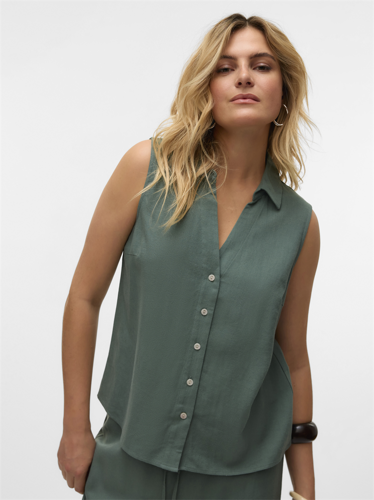 VMMYMILO SL V-NECK SHIRT WVN  GA BO - 10303648