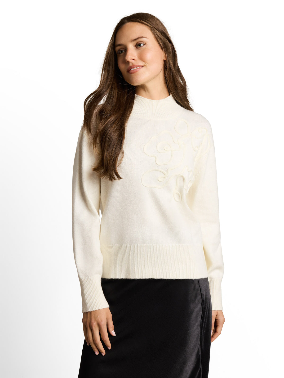 knit cosy embroidered mock-nec - 1052786