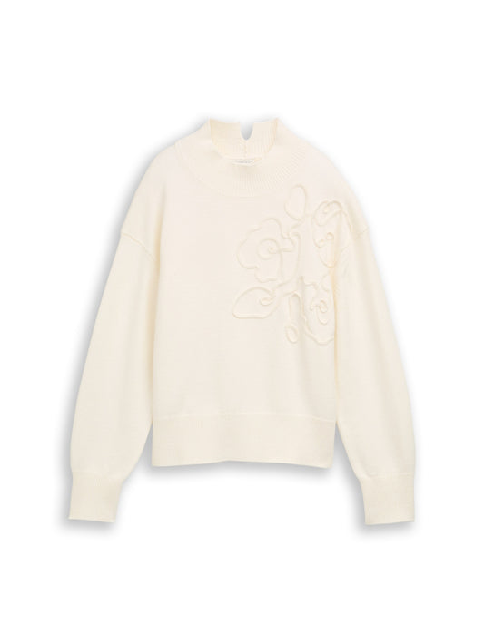 knit cosy embroidered mock-nec - 1052786