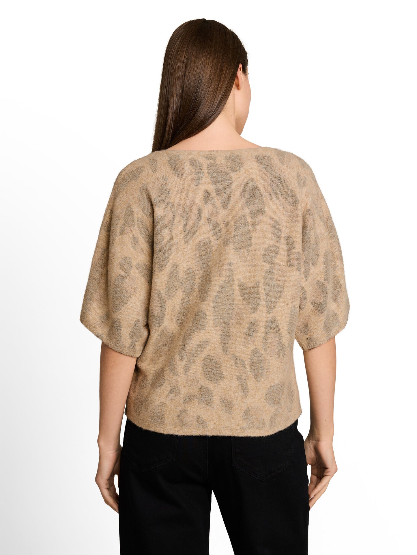 knit hairy printed batwing swe - 1052778