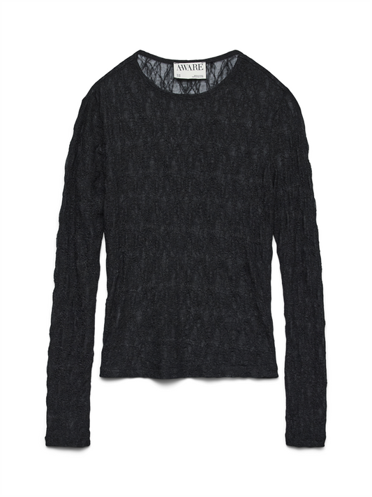 AWTESSY LS O-NECK LACE TOP NOOS - 10334538