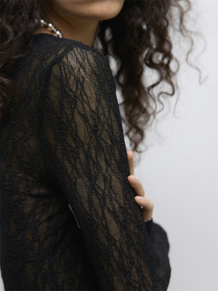 AWTESSY LS O-NECK LACE TOP NOOS - 10334538