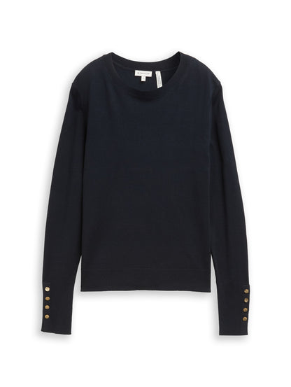 knit crew-neck with button det - 1049125