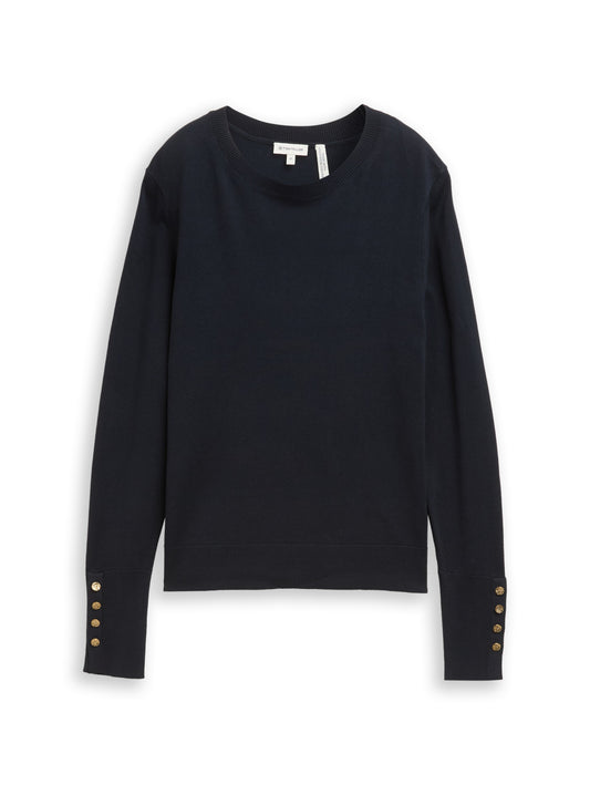 knit crew-neck with button det - 1049125