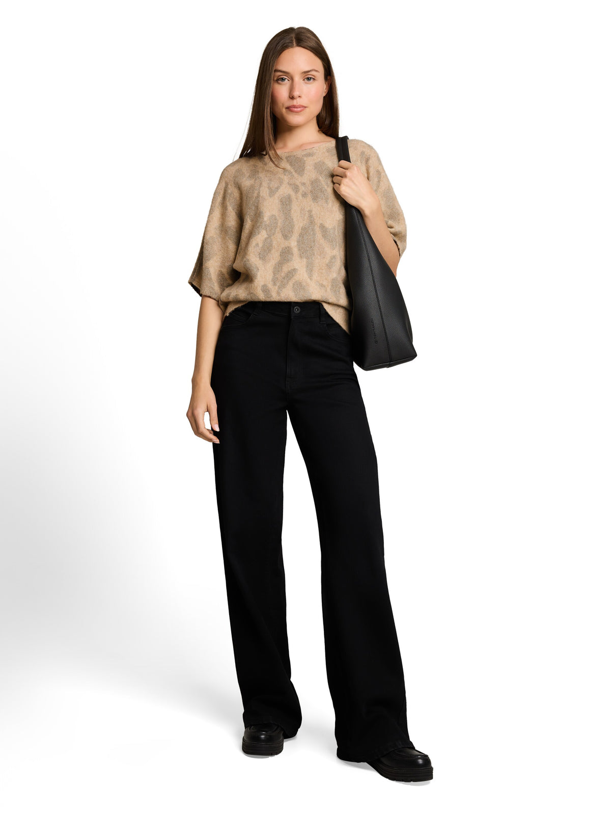knit hairy printed batwing swe - 1052778