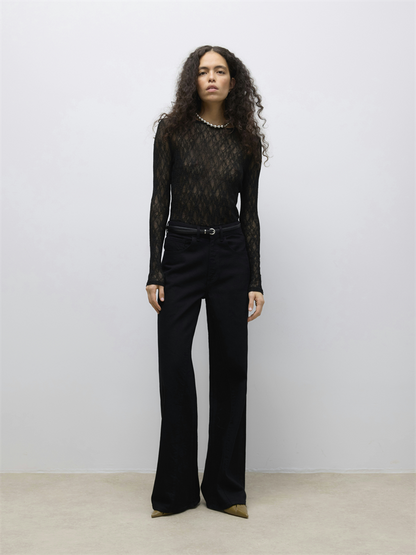 AWTESSY LS O-NECK LACE TOP NOOS - 10334538