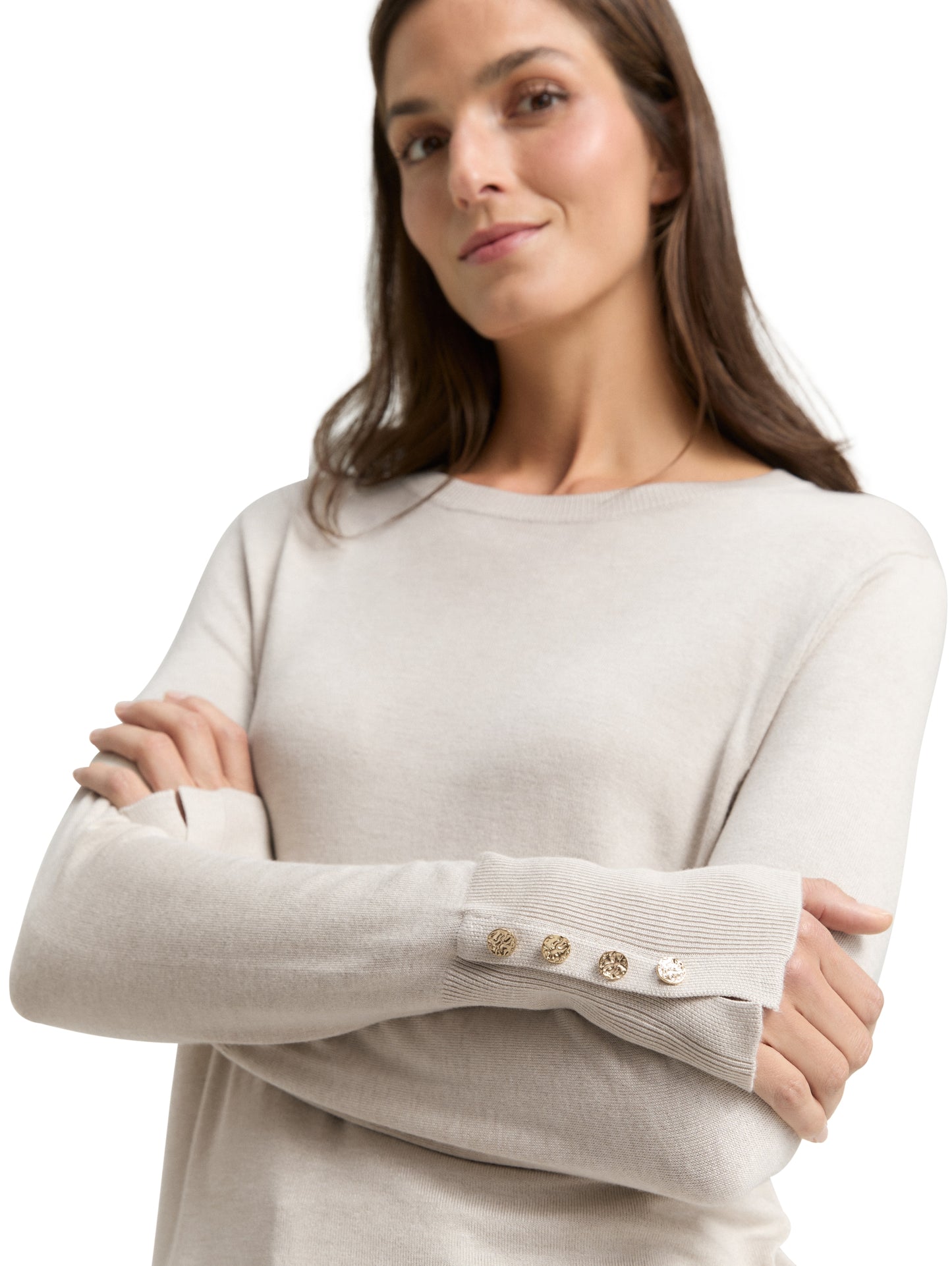 knit crew-neck with button det - 1049125