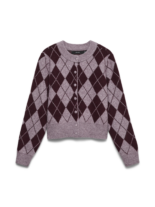 VMHALO LS O-NECK ARGYLE CARDIGAN BO - 10349316