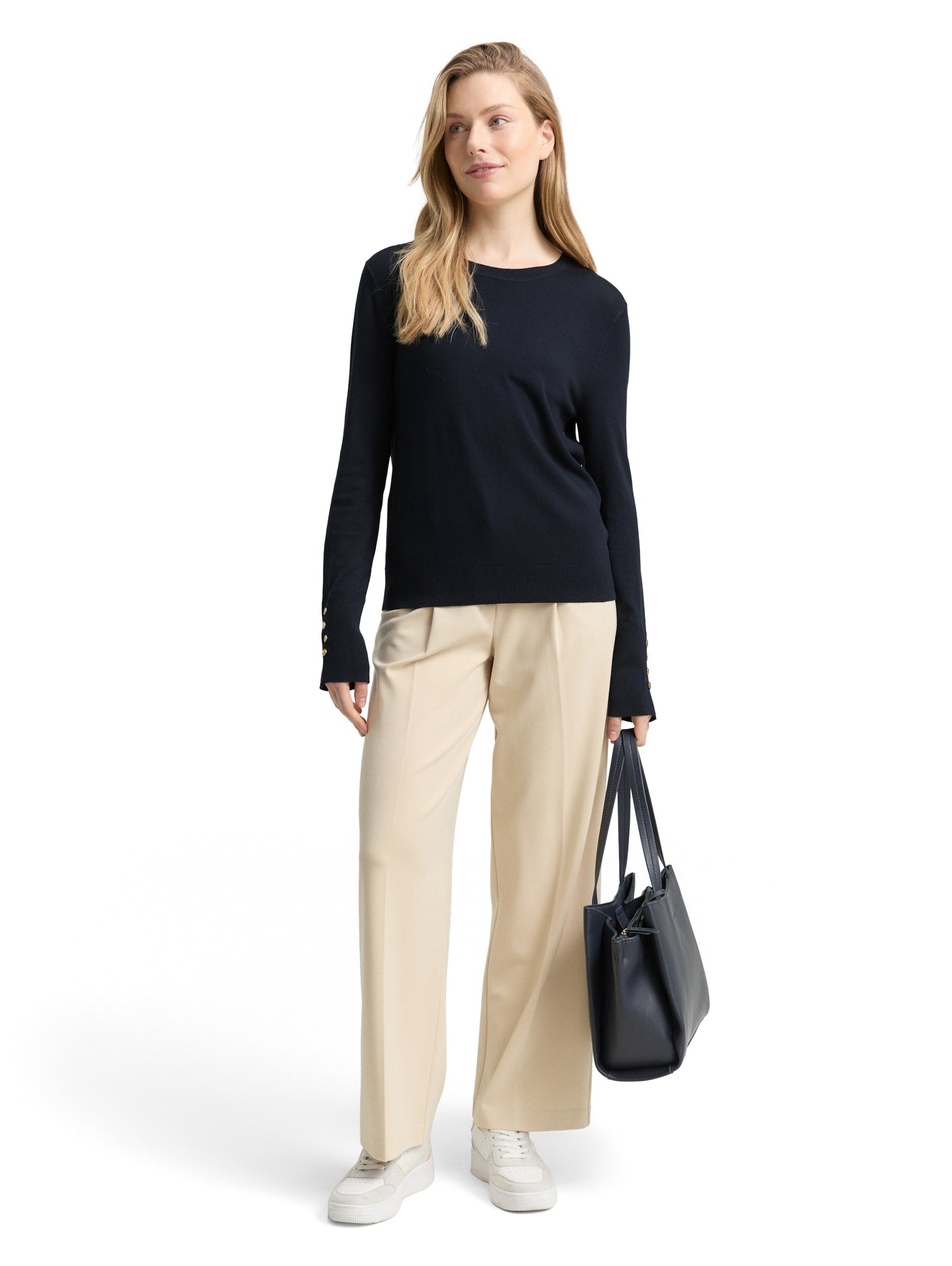 knit crew-neck with button det - 1049125