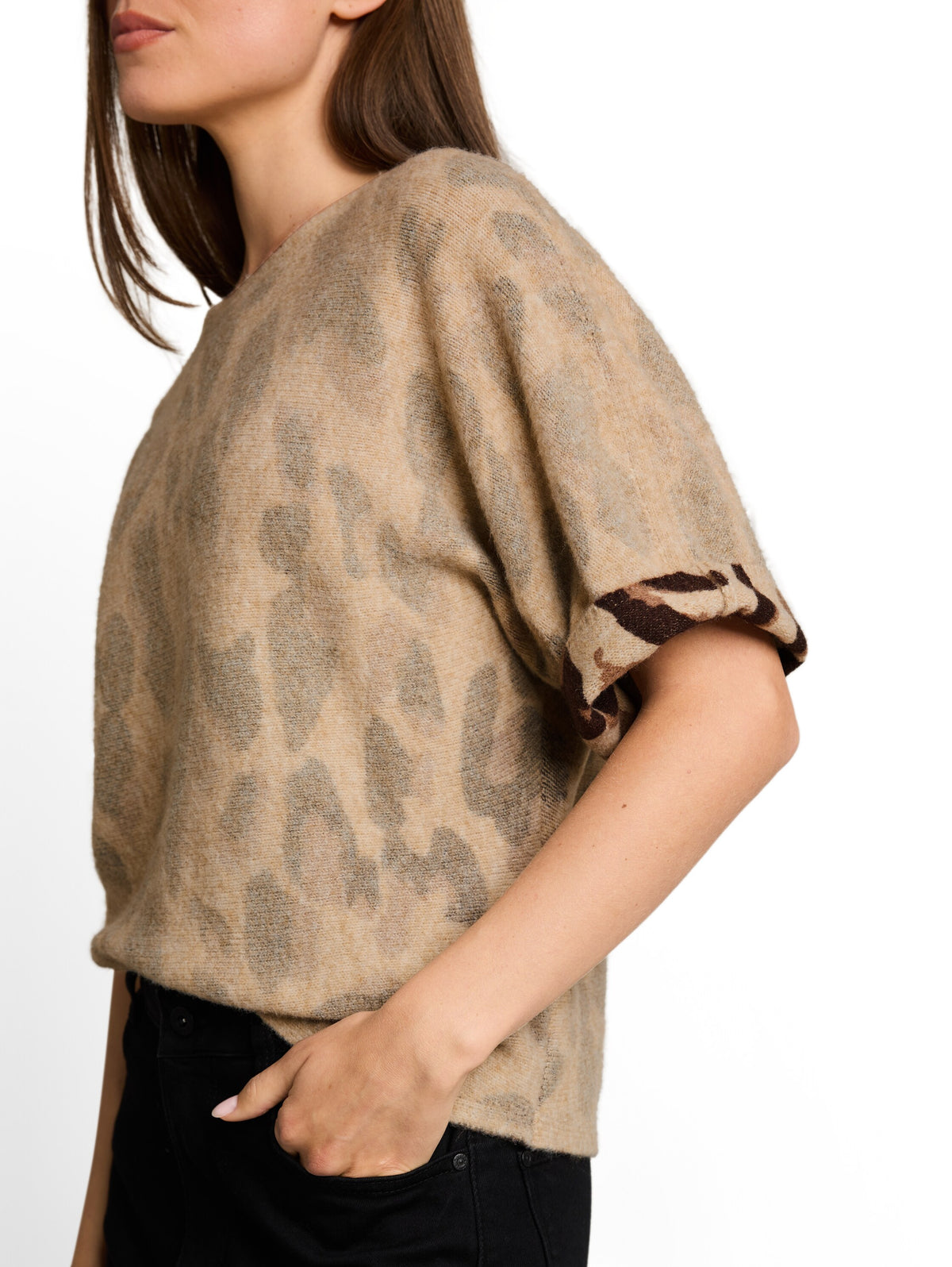 knit hairy printed batwing swe - 1052778