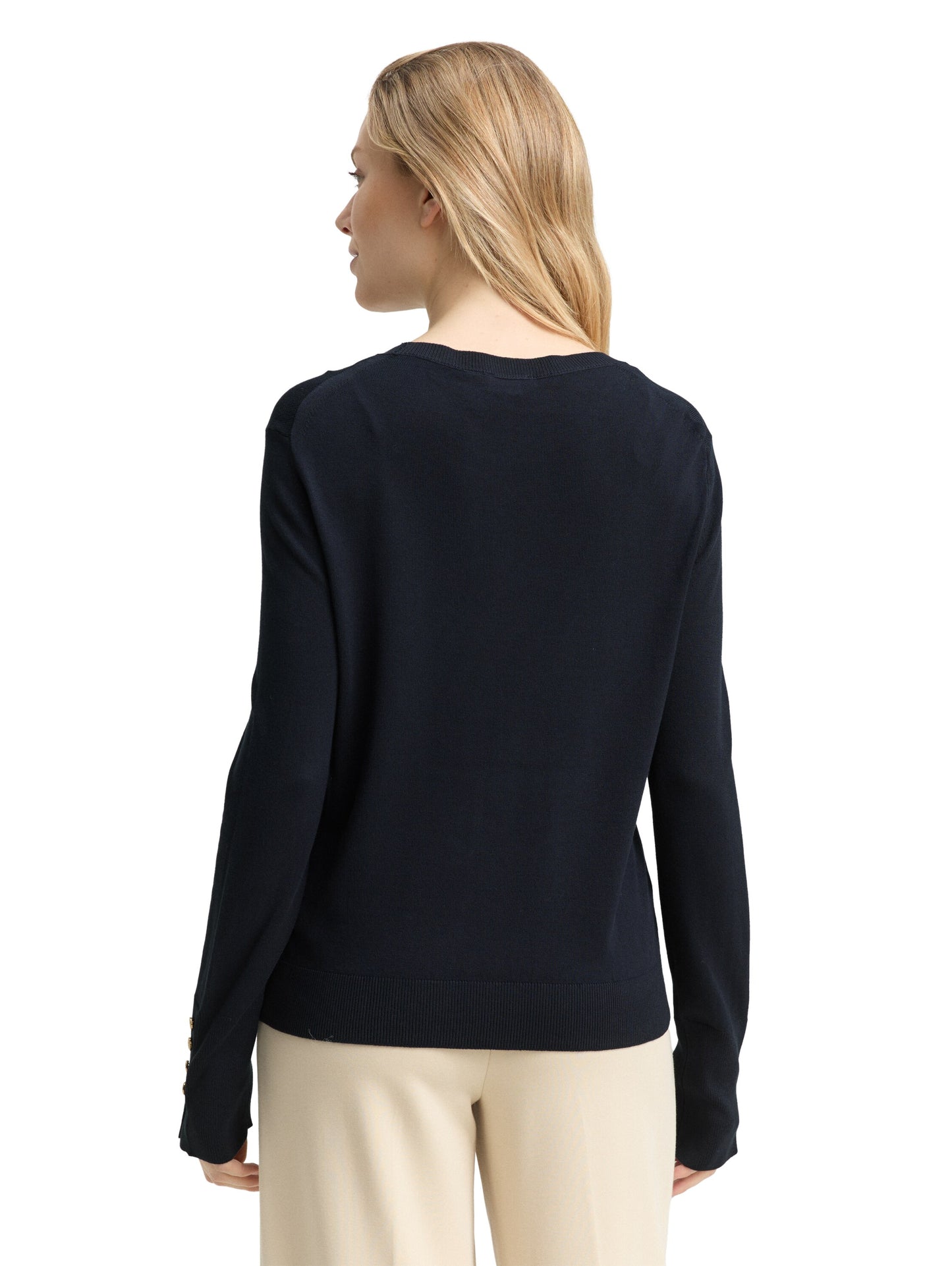 knit crew-neck with button det - 1049125