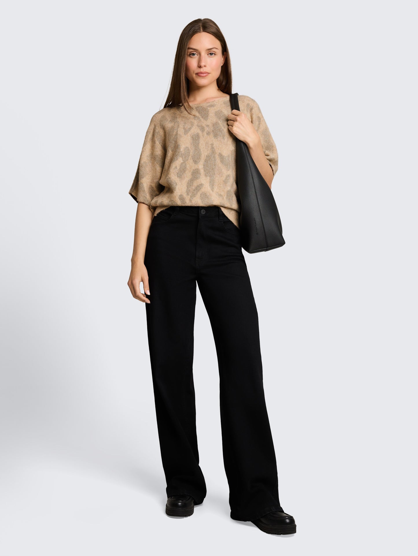 knit hairy printed batwing swe - 1052778