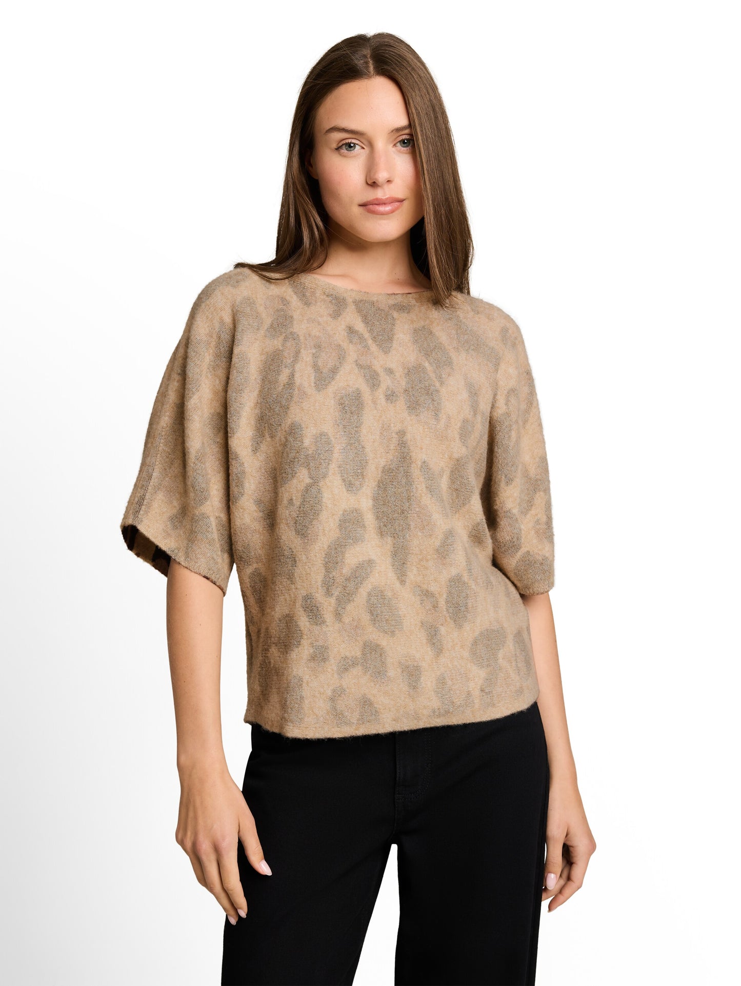 knit hairy printed batwing swe - 1052778