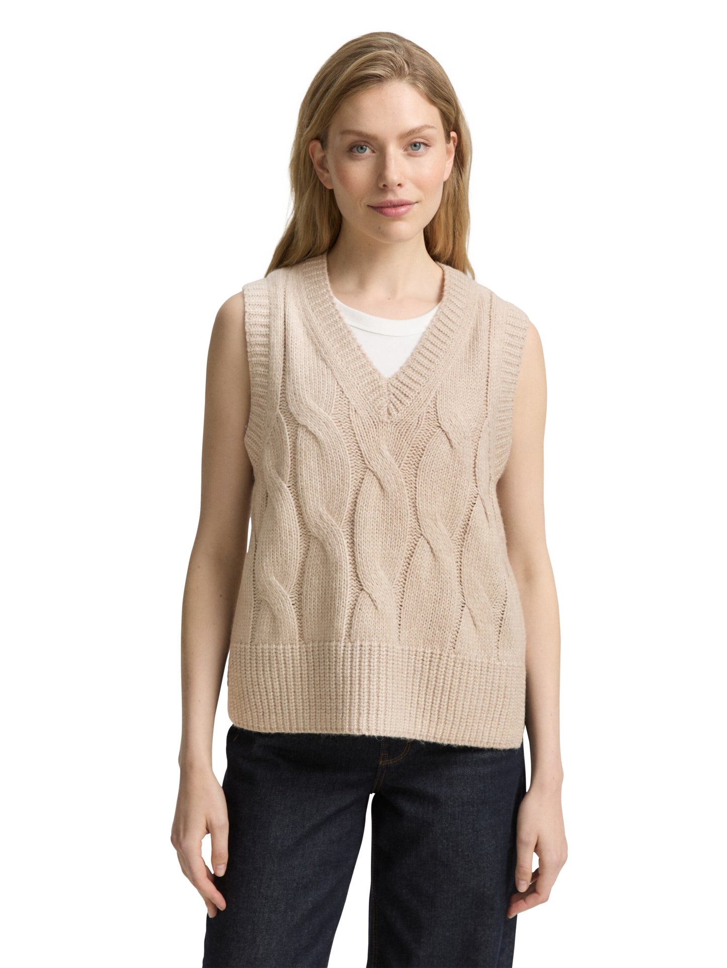 knit vest with cable structure - 1047708