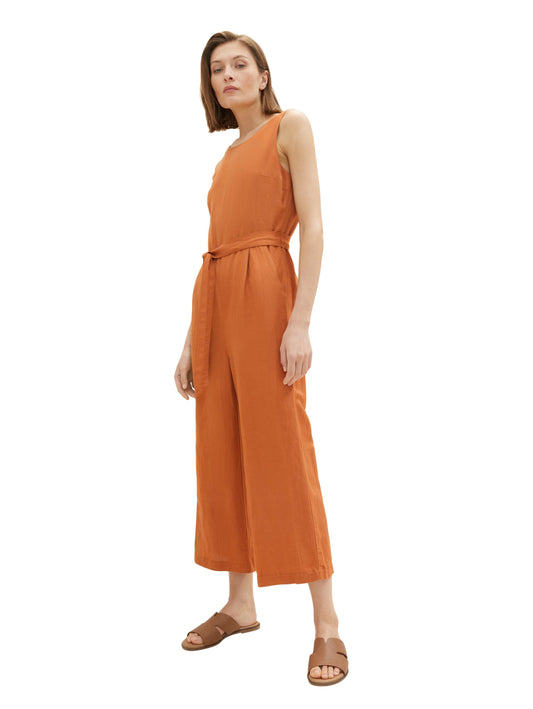 linen mix overall with belt - 1036671