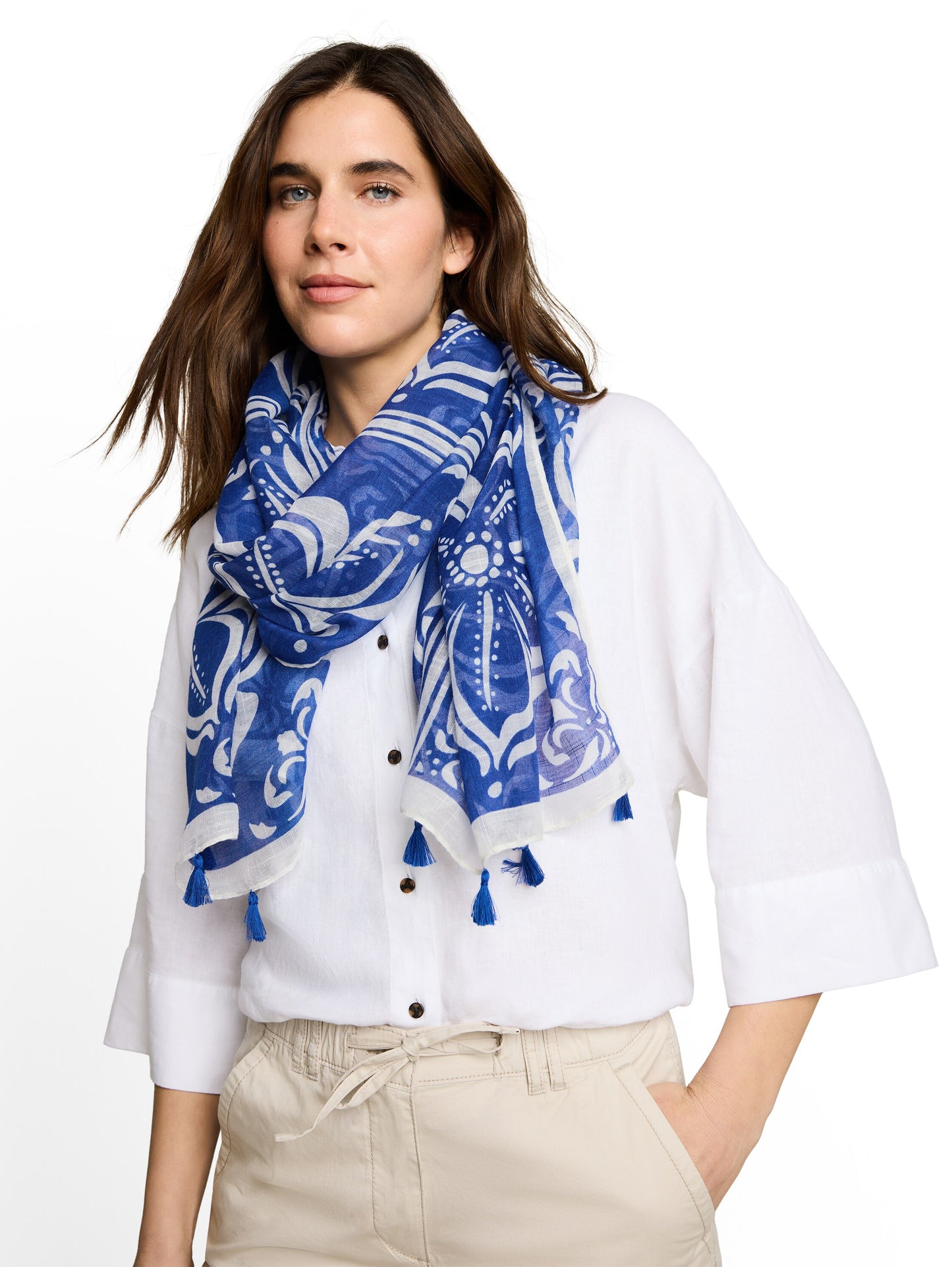 printed scarf with tassels - 1051015