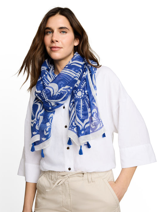 printed scarf with tassels - 1051015