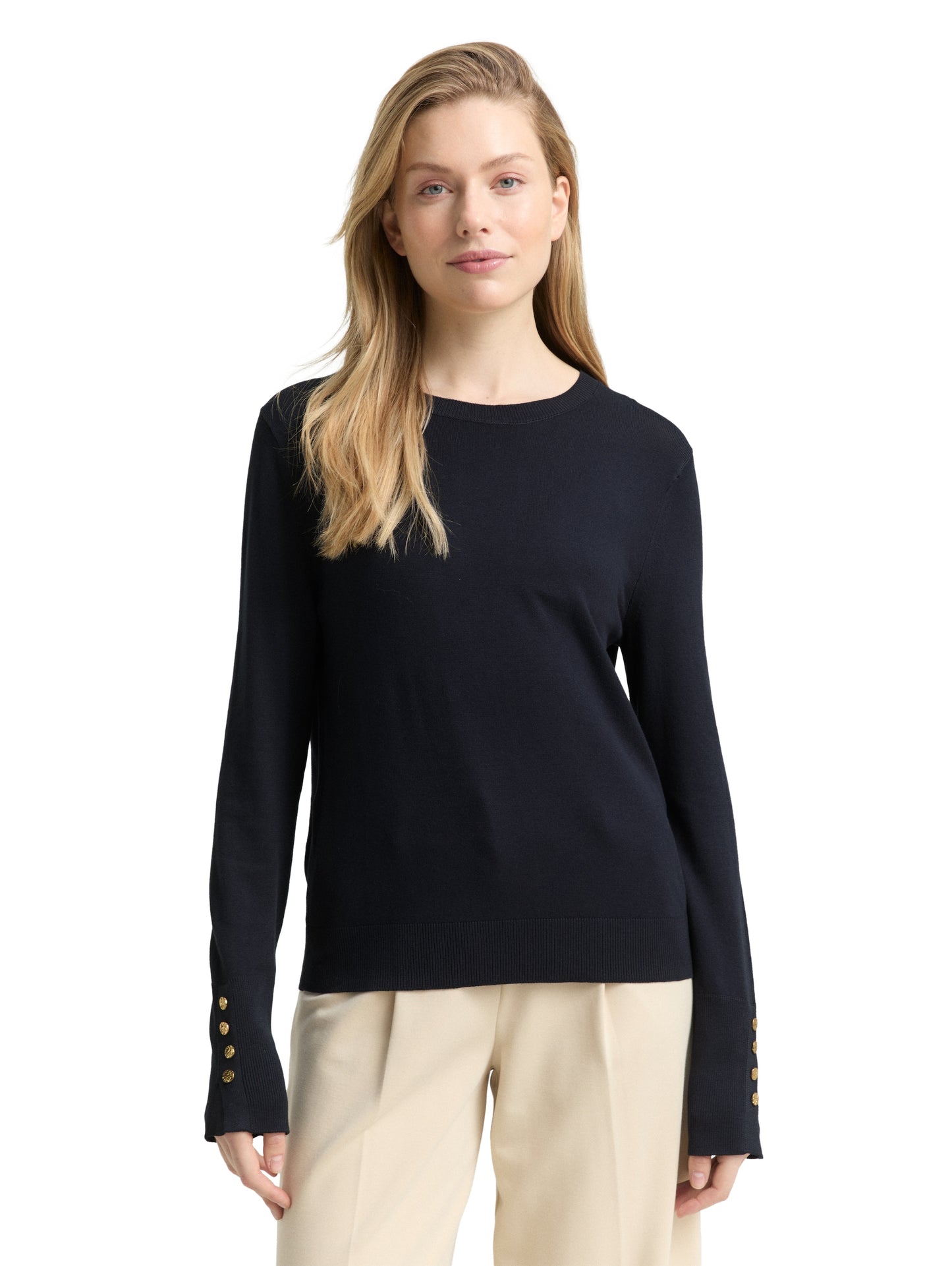 knit crew-neck with button det - 1049125