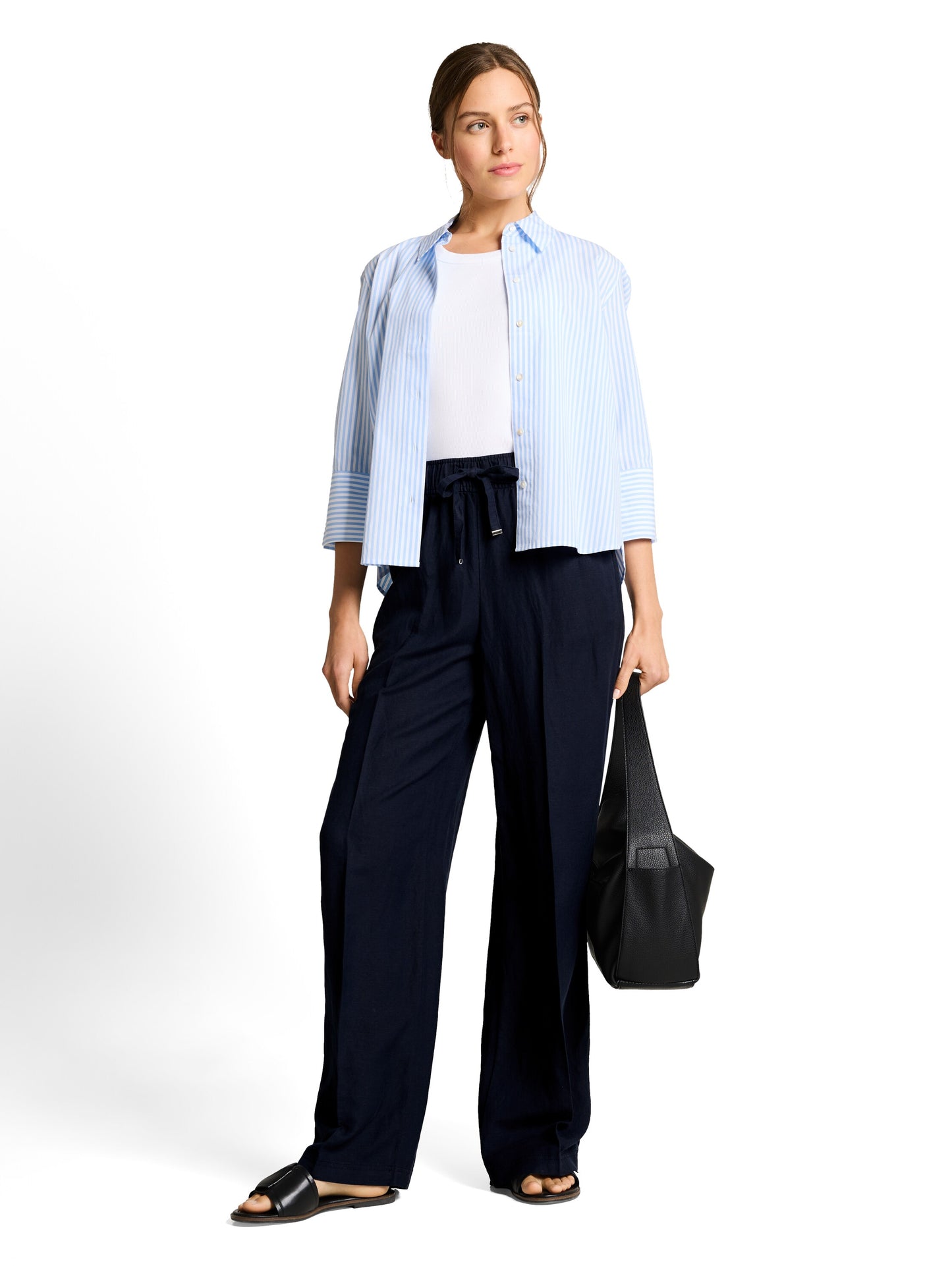 linen loose fit wide leg pants - 1050573