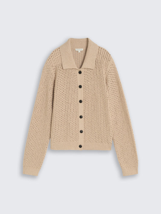 Knit cardigan with collar - 1051363