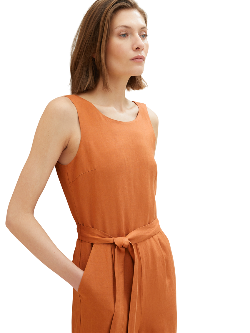 linen mix overall with belt - 1036671